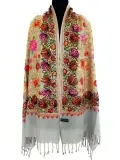 Floral Pattern Heavy Jama Stole - Exquisite Handmade Artistry - Color Grey