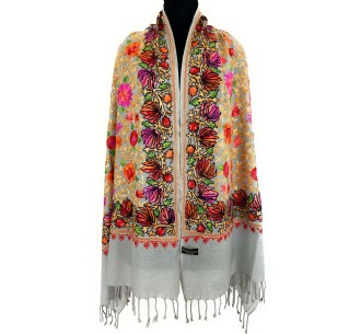 Floral Pattern Heavy Jama Stole - Exquisite Handmade Artistry - Color Grey