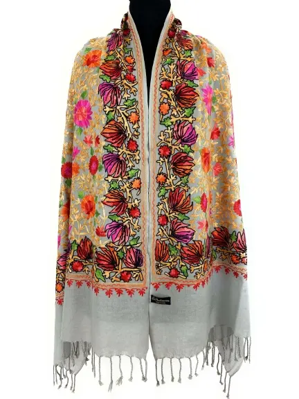 Floral Pattern Heavy Jama Stole - Exquisite Handmade Artistry - Color Grey