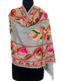 Flower Border Pattern Jama Stole - Color Grey