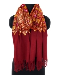 Handcrafted Flower Line Pattern Jama Stole - Exquisite Aari Embroidery - Color Maroon