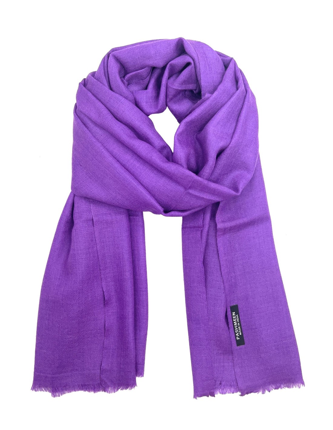 Diamond Weave Solid Color Merino Wool Pashmina Scarf - Purple