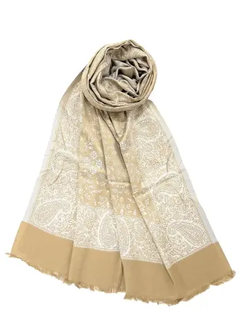 Dual Tone Reversible Self Jacquard Stole for Women - Beige 2