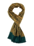 Dual Tone Reversible Self Jacquard 4 Side Paisley Border Stole for Women - Green