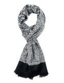 Dual Tone Reversible Self Jacquard 4 Side Paisley Border Stole for Women - Black Grey