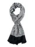 Dual Tone Reversible Self Jacquard 4 Side Paisley Border Stole for Women - Black Grey