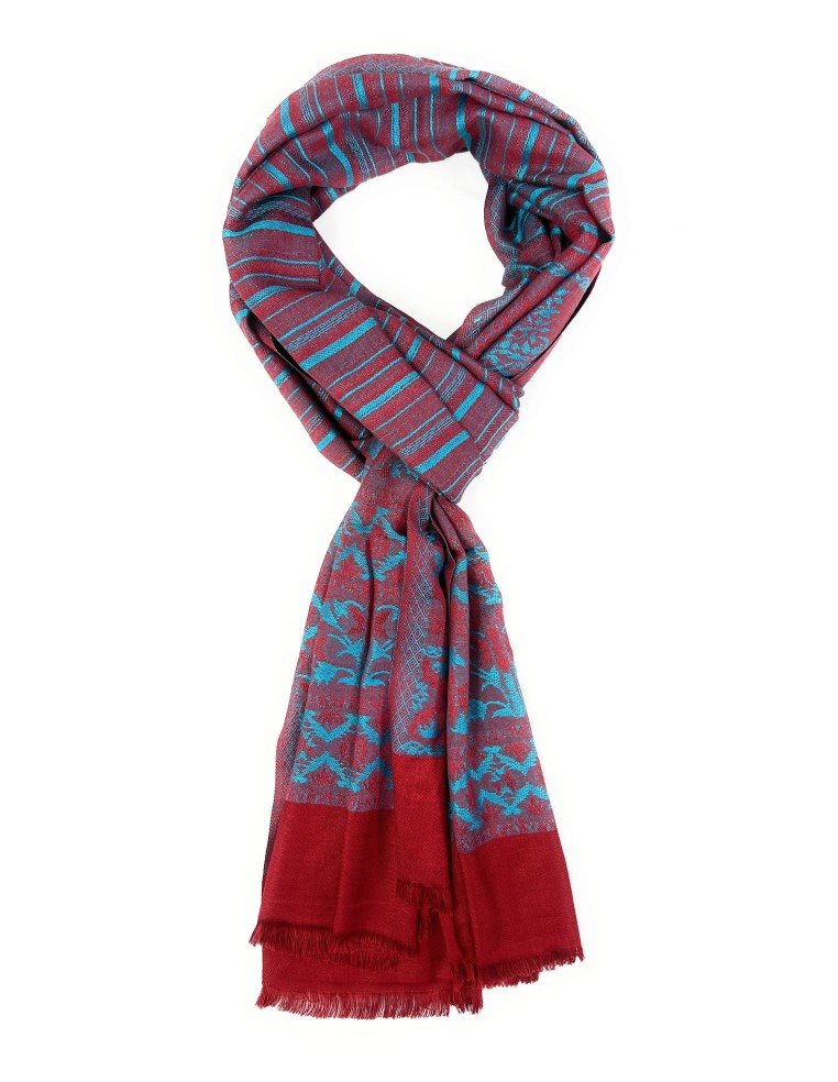 Dual Tone Reversible Self Jacquard Stole for Women - Dark Red