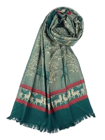 Dual Tone Reversible Self Jacquard Deer Pattern Scarf for... 2