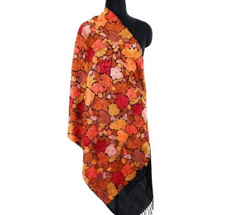 Exquisite Multi Shade Flower Leaf Aari Jaal Embroidery Stole/Scarf - Handcrafted Beauty from India