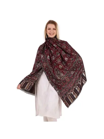 Exquisite Maroon Jacquard Jamawar Zari Shawl | Made in India 2