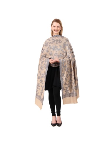 Elegant Pale Beige Jacquard Jamawar Zari Shawl | Made in India