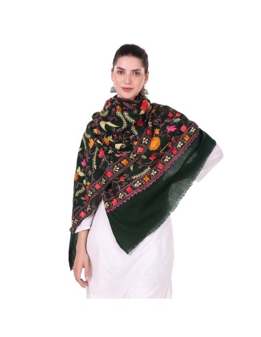 Enchanting Dark Green Aari Embroidery Stole | Made in India