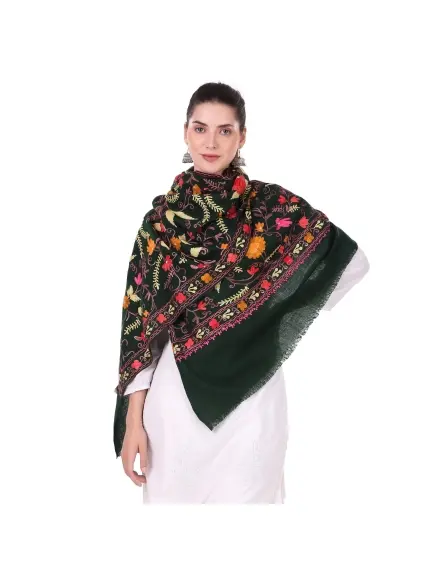 Enchanting Dark Green Aari Embroidery Stole | Made in India
