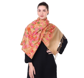 Elegance Redefined: Aari Embroidery Stole in Apricot Hues