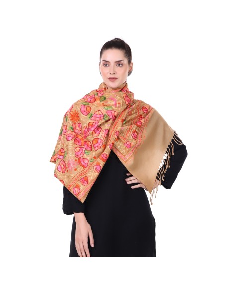 Elegance Redefined: Aari Embroidery Stole in Apricot Hues