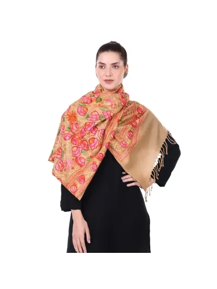 Elegance Redefined: Aari Embroidery Stole in Apricot Hues