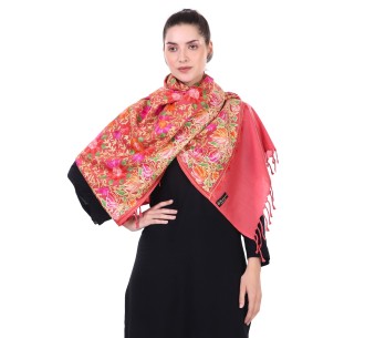 Cherry Blush Aari Embroidery Stole - Handcrafted in India