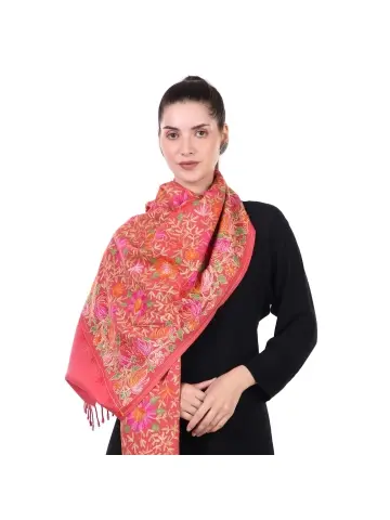 Cherry Blush Aari Embroidery Stole - Handcrafted in India 2