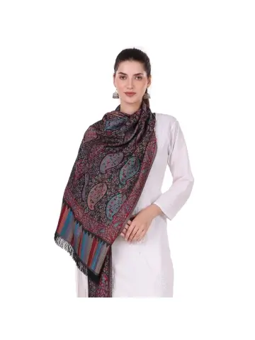 Black-Blue-Maroon Jacquard Paisley Jamavar Modal Stole -...