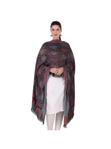 Black-Blue-Maroon Jacquard Paisley Jamavar Modal Stole -... 2