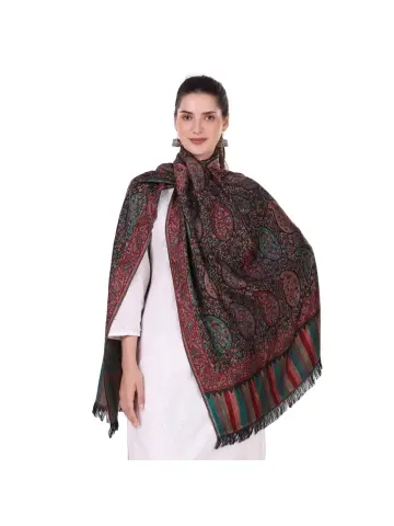Green-Maroon Jacquard Paisley Jamavar Reversible Modal Stole 2