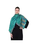 Aqua Teal Jacquard All Over Reversible Modal Silk Stole