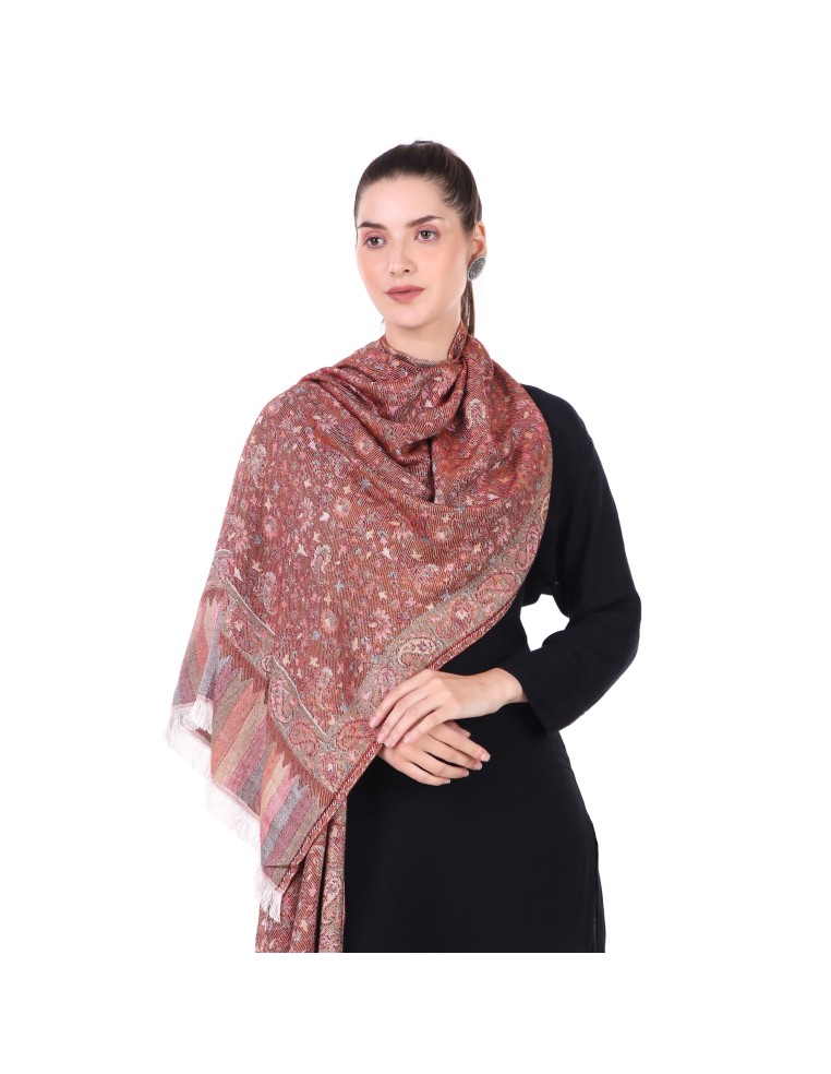 Rosewood Beige Jacquard All Over Reversible Modal Silk Stole