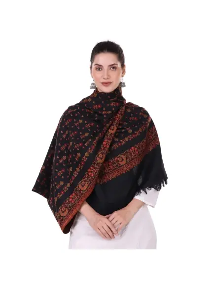 Midnight Blooms Kani Cut Wool Stole/Scarf