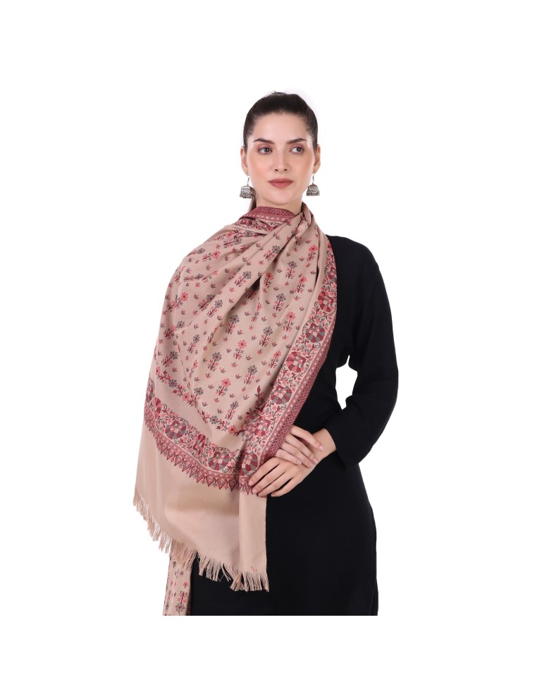 Kani Cutting Pattern Wool Stole/Scarf - Coral Blossom