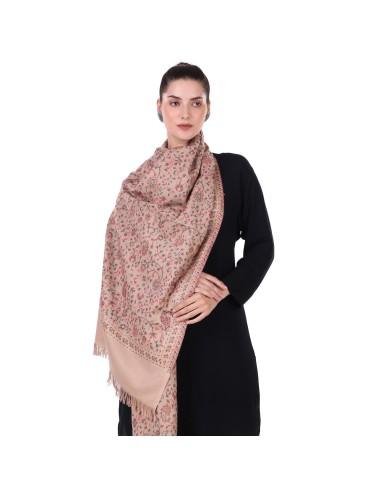 Kani Work Jacquard Zari Wool Stole - Caramel / Light Brown