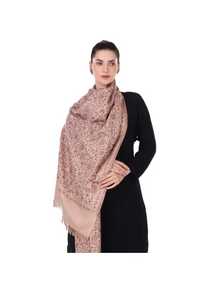Kani Work Jacquard Zari Wool Stole - Caramel / Light Brown