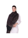 Kani Work Wool Zari Stole/Scarf - Charcoal/Grey Jacquard Design
