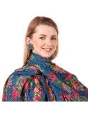 Handcrafted Aari Work Multicolor Flower & Leaves Wool Scarf - Blue