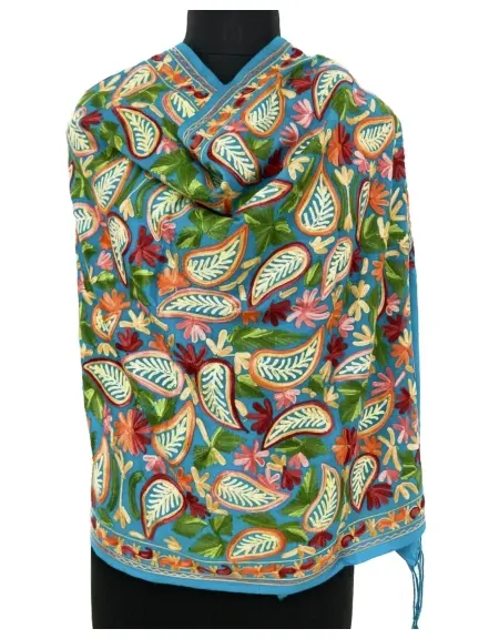 Stunning Paisley Kashmiri Ari Handwork Wool Stole - Handcrafted Elegance from India