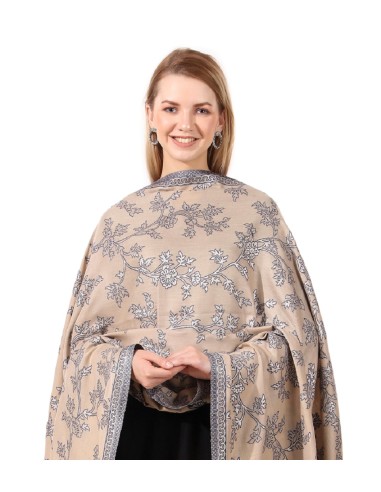 Elegant Pale Beige Jacquard Jamawar Zari Shawl | Made in India