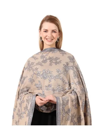 Elegant Pale Beige Jacquard Jamawar Zari Shawl | Made in India