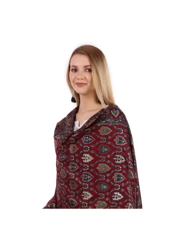 Exquisite Maroon Jacquard Jamawar Zari Shawl | Made in India