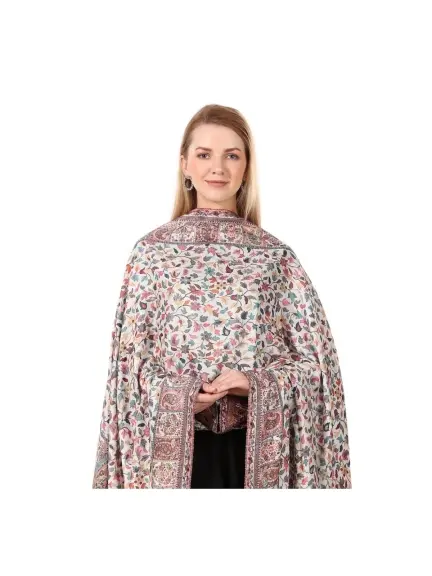 Exquisite Off-White Jacquard Jamawar Zari Shawl | Made in India