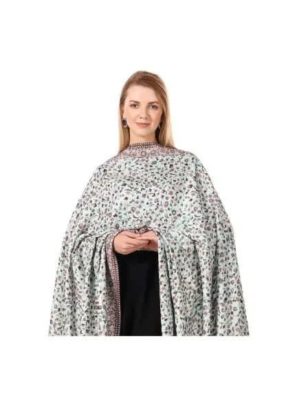 Elegant Pale Mint Green Jacquard Jamawar Zari Shawl | Made in India