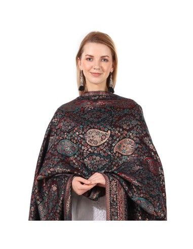 Elegant Black Jacquard Jamawar Zari Shawl | Made in India