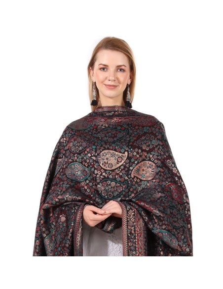 Elegant Black Jacquard Jamawar Zari Shawl | Made in India