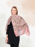 Handmade Kalamkari Wool Shawl - Offwhite with Ornamental Flower Print
